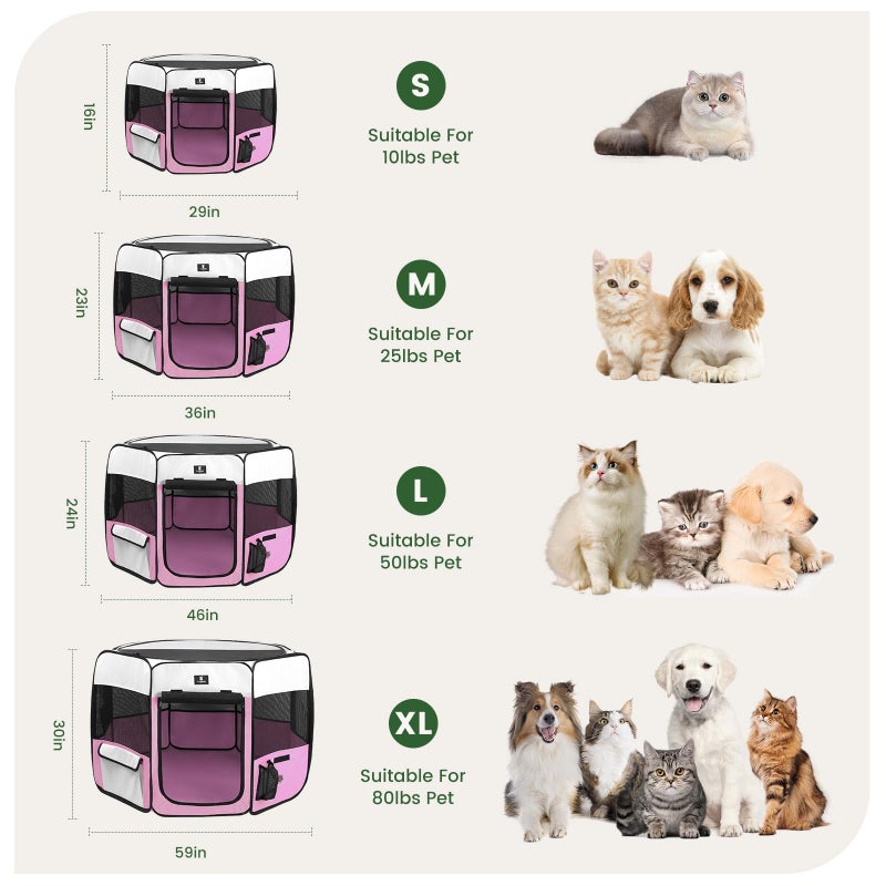 X-ZONE PET Dog Playpen Portable Pet Play Pens for Puppies, Cat, Rabbit, Chicks, Foldable Exercise Play Tent Kennel Crate, Indoor/Outdoor Travel Camping Pink Small - Image 4